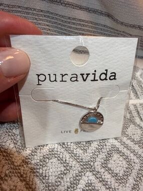 Pura Vida Silver Necklace with Turquoise Sunburst Pendant